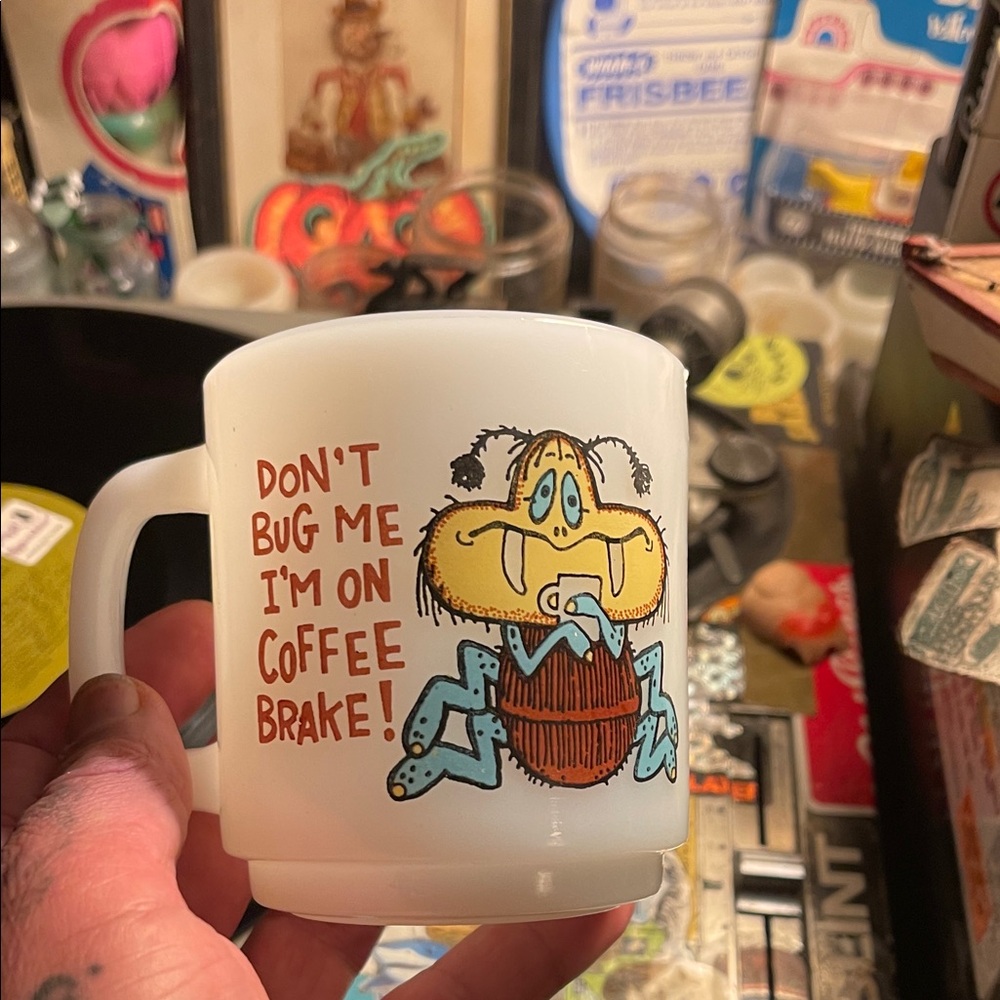 Vintage 70’s milk glass Cartoon Coffee Mug